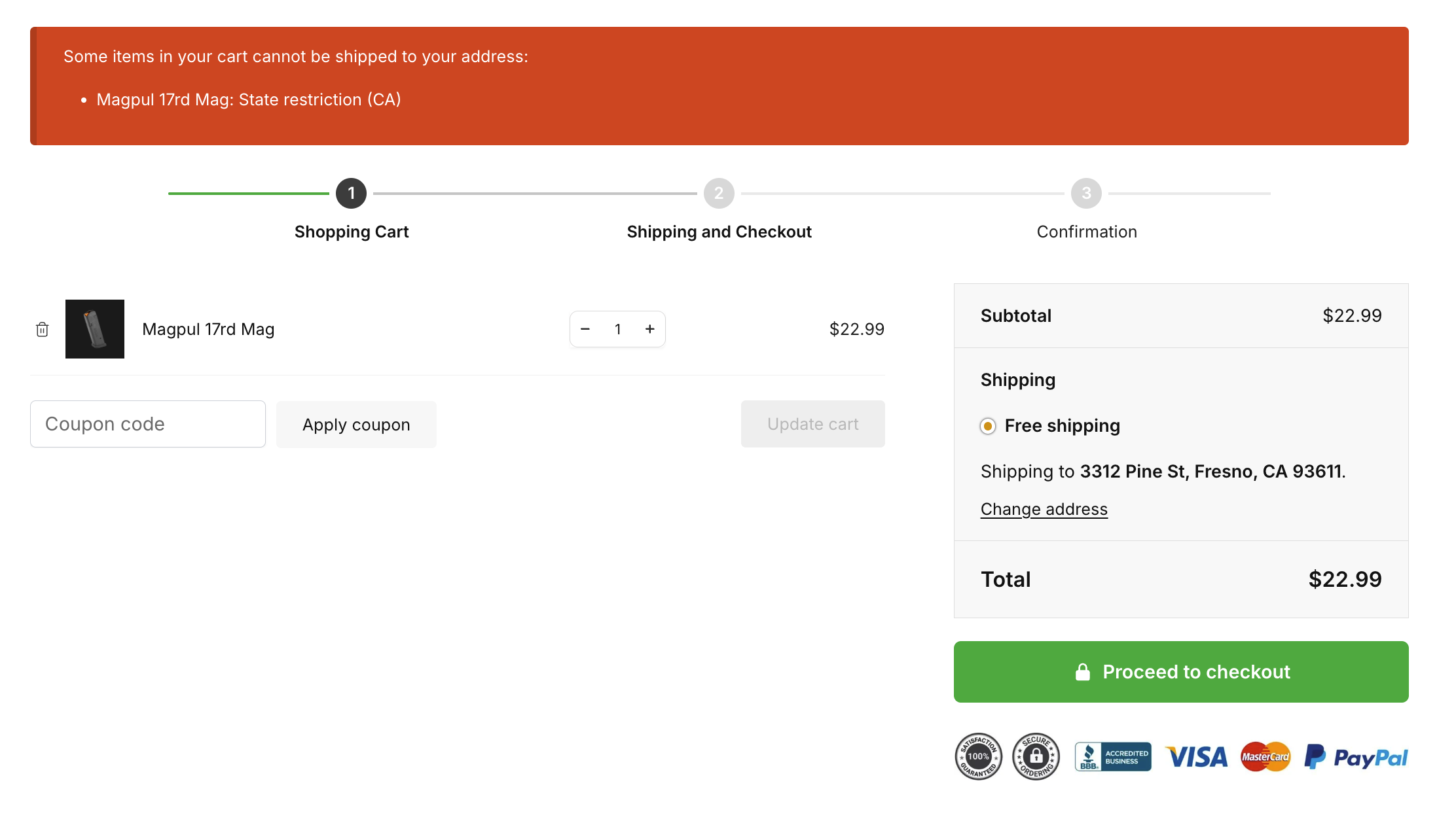 WooCommerce checkout restriction error screenshot