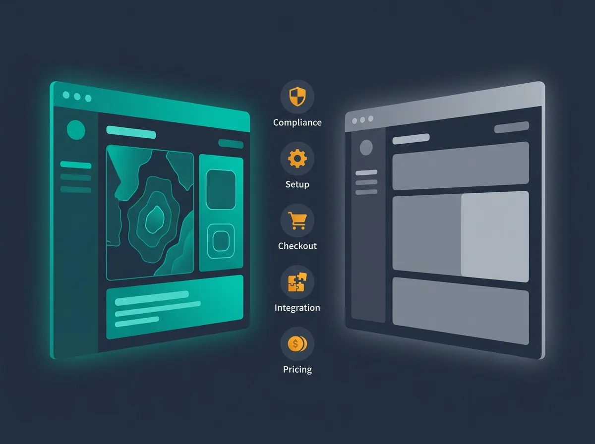 Illustrated comparison of two shipping restriction software platforms across five criteria