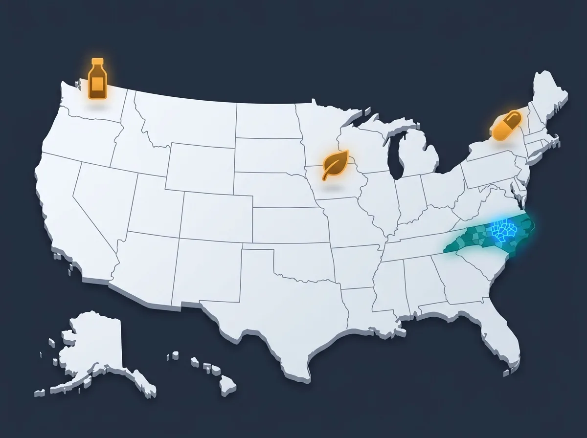 Illustrated US map showing state county and zip code level shipping restriction zones