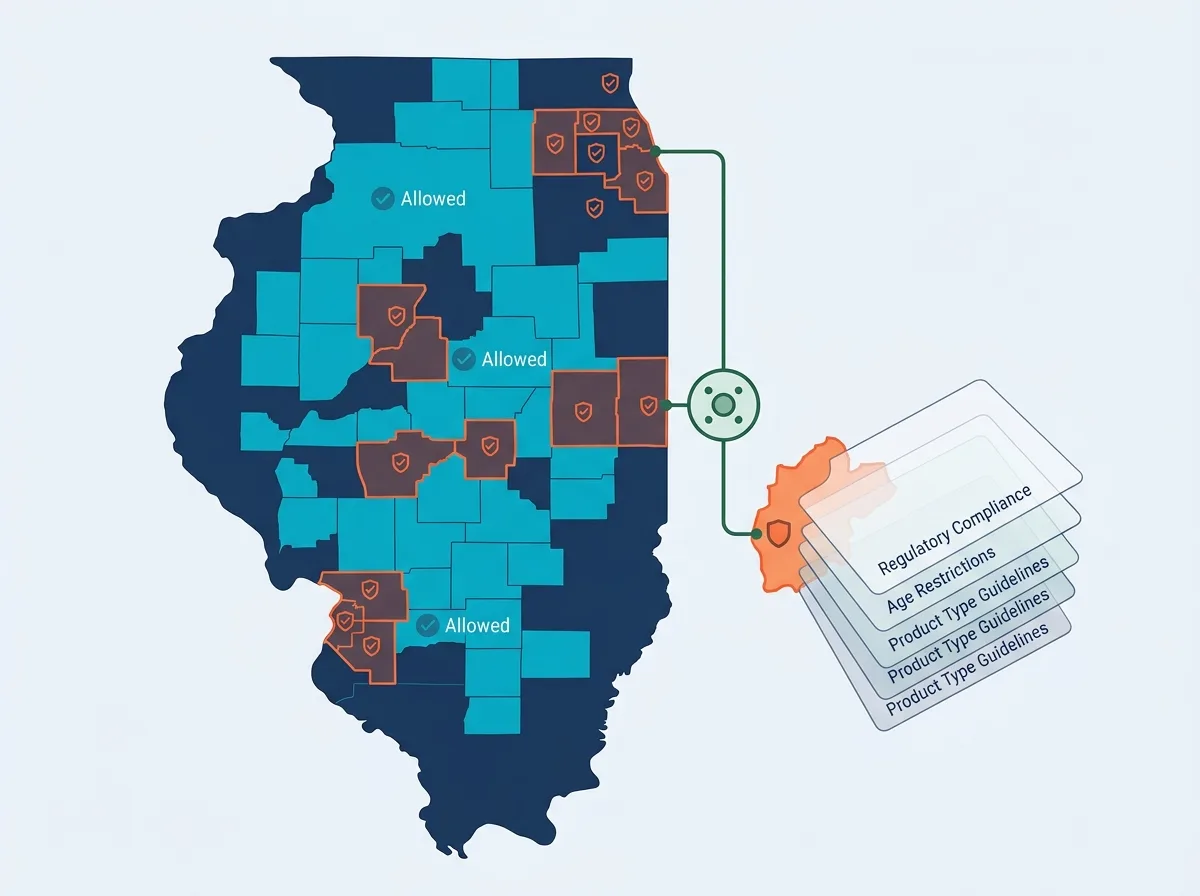 Illustration of precise zip code and city level shipping restrictions within a single state