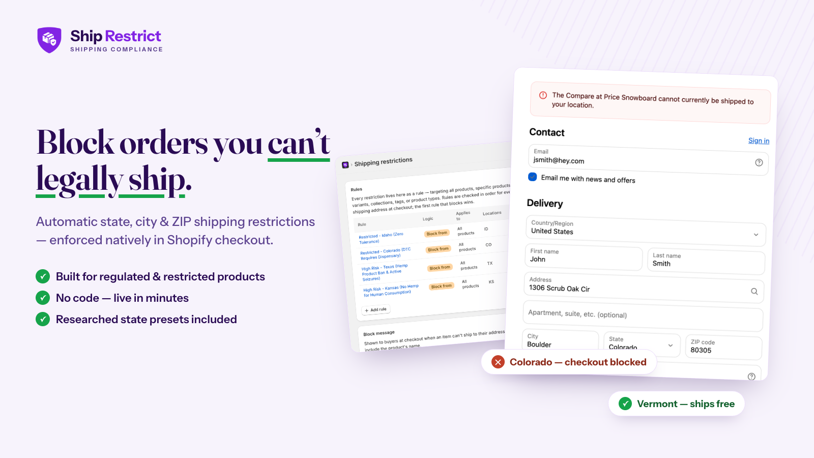 Ship Restrict Shopify shipping restrictions app blocking checkout for a restricted state
