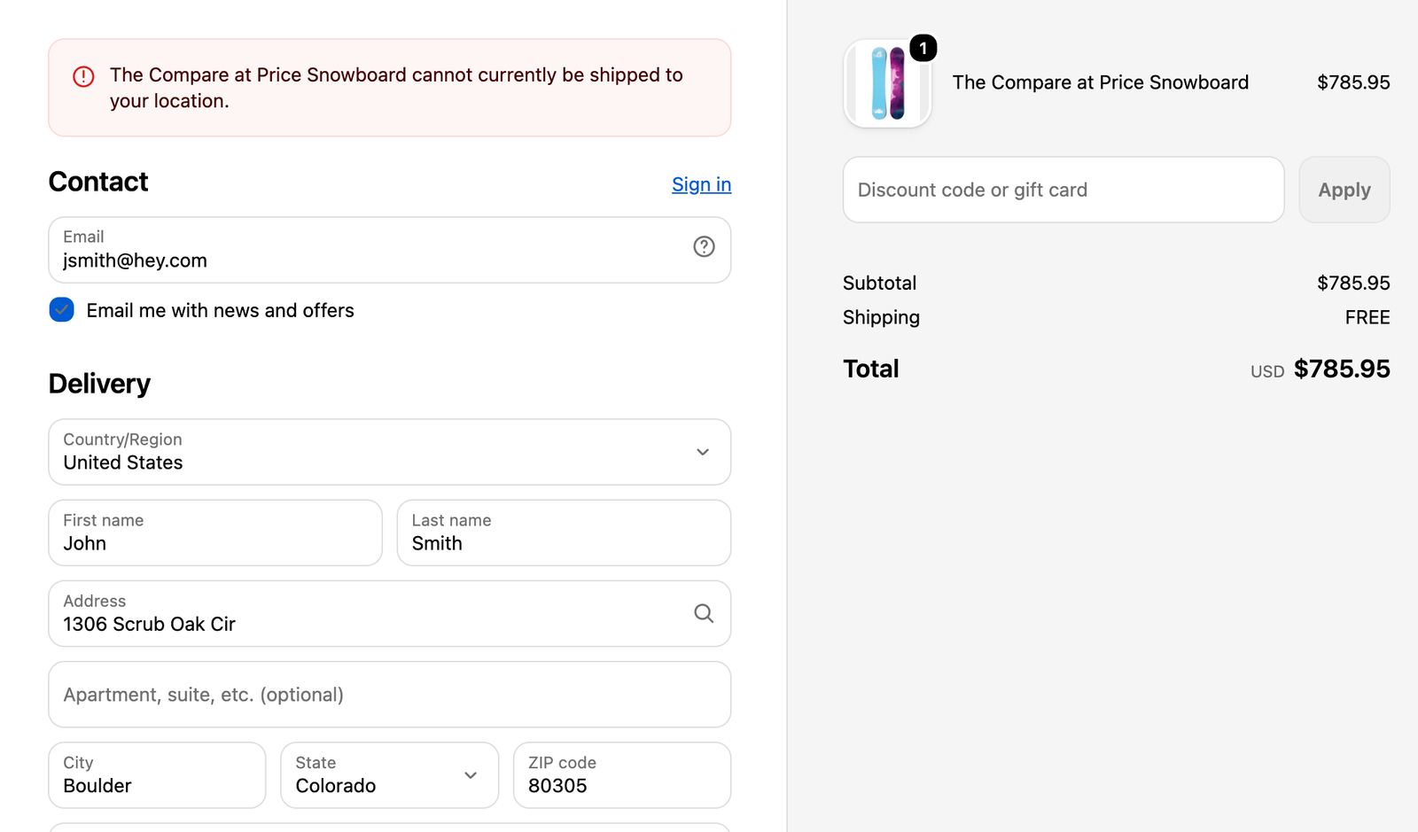Shopify checkout blocked before payment by the Ship Restrict shipping restrictions app